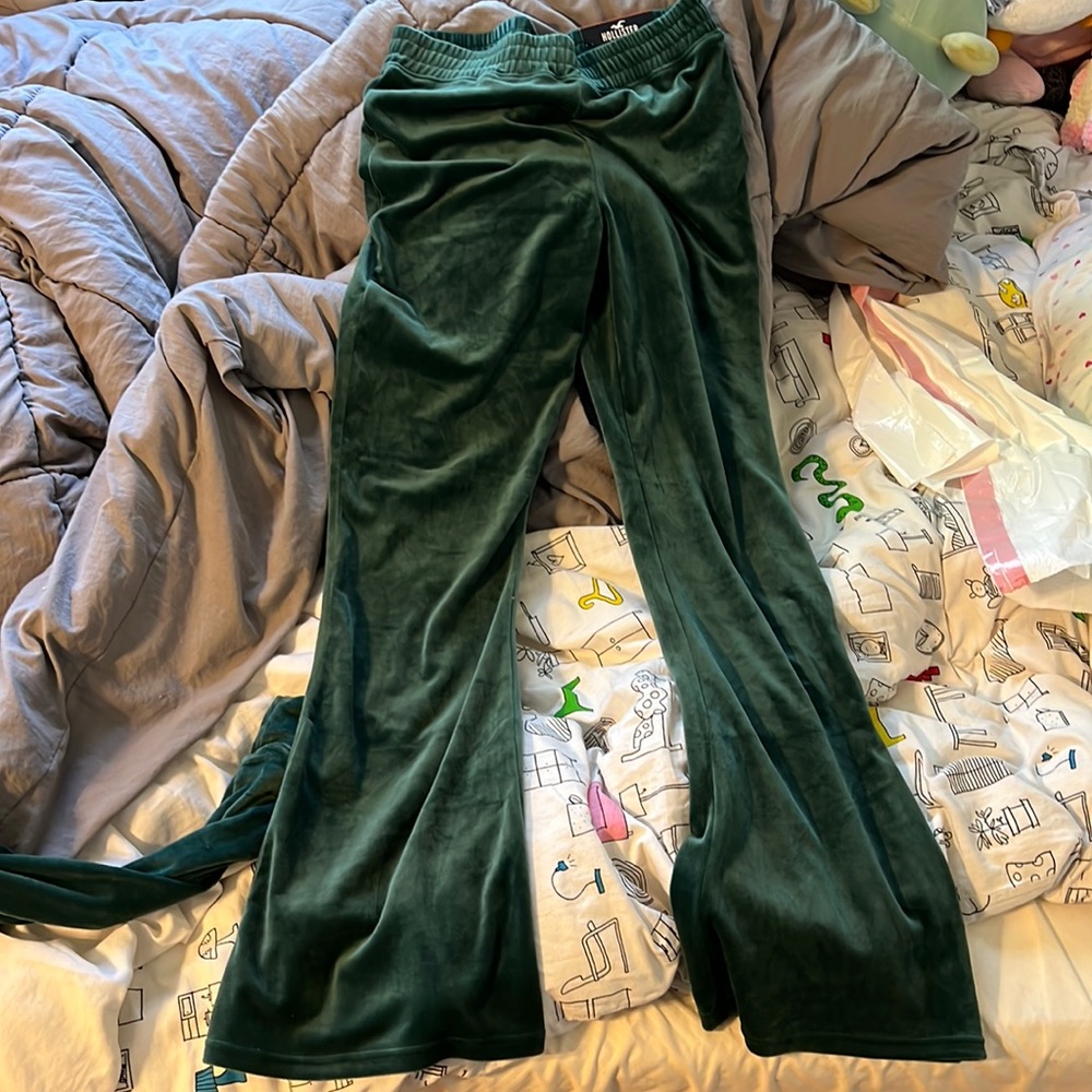 Green suede flares teach pants